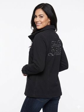 Harley-Davidson Embroidered Fleece Faded Black Pea Coat - XL